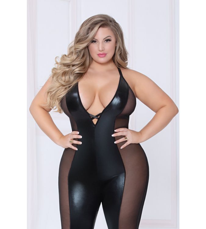 Porto Ti år Tanzania Black Wet Look And Sheer Catsuit | Plus Size All In One | Sparkling  Strawberry