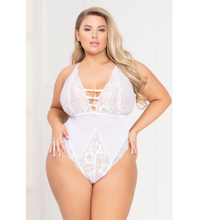 Plus Size White Mesh and Lace Teddy